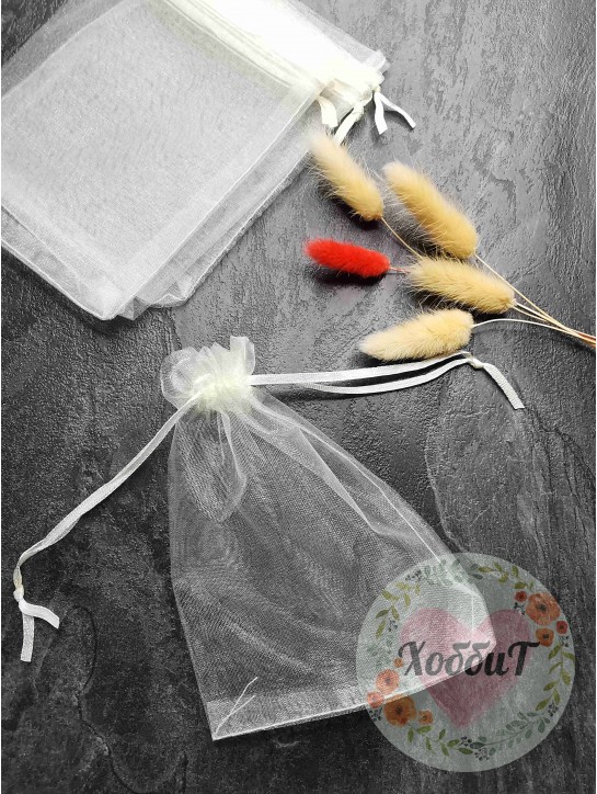 Мешочек из органзы с завязками 10*14см. (кремовый)